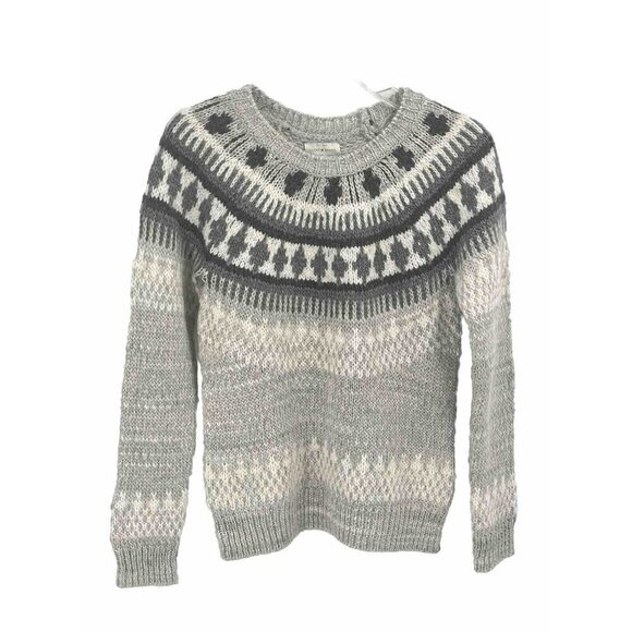 Lucky Brand Gray Wool Blend Fair Isle Crew Neck Sweater Sz XS - Picture 1 of 6